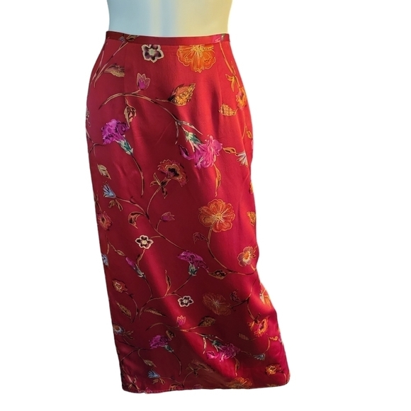Harold Powell Dresses & Skirts - Harold Powell Silk Skirt Red Floral 2